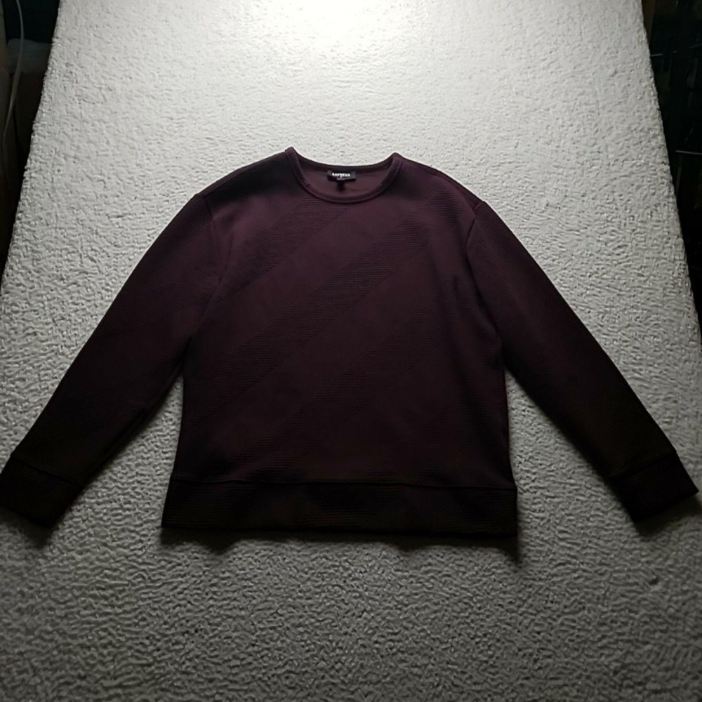 Express Sweater Mens Large Dark Red Textured Knit Crewneck Pullover Casual
